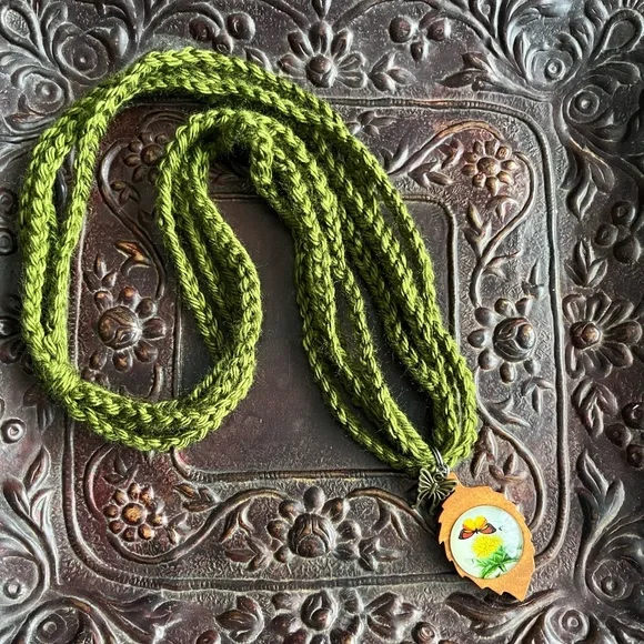 Handmade Crochet Necklace Butterfly Pendant Boho - Picture 9 of 14